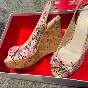 Coach Pink Patterned Wedge Sandals